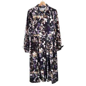 Dalia Macphee Floral Midi Shirt Dress Multicolor Large‎ Modest Twee Full Skirt